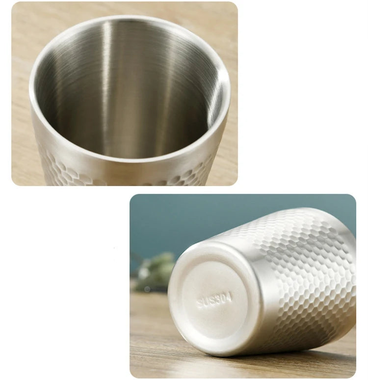 Double-Wall Keep Cold Cup - 304 Stainless Steel Mug Hammered Texture Water Mugs Coffee Travel Mug Anti-scalding Anti-fall