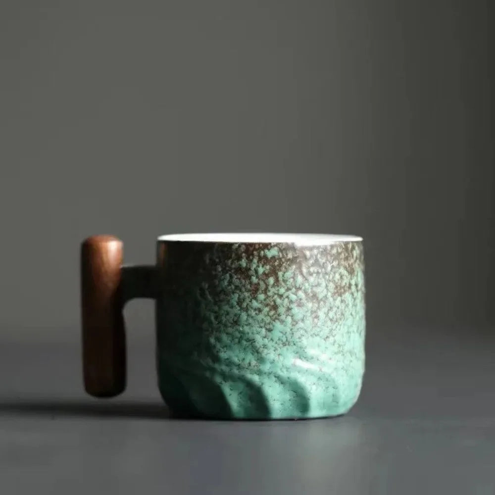80ml Ceramic Coffee Cup Wooden Handle Handmade
