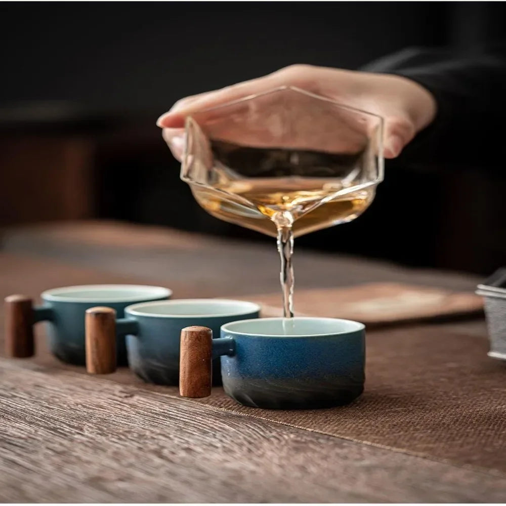 80ml Ceramic Coffee Cup Wooden Handle Handmade