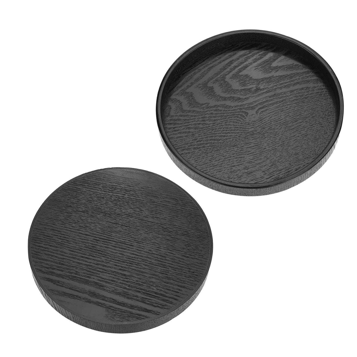 Round Shape Solid Wood Tea Coffee Snack Food Meals Serving Tray Plate Restaurant Trays 21cm Wood Round Black