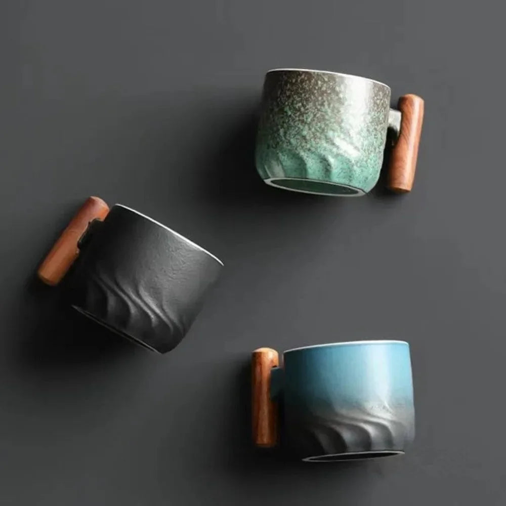 80ml Ceramic Coffee Cup Wooden Handle Handmade