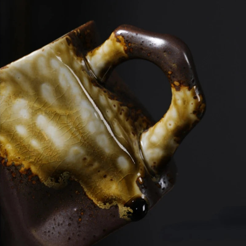 Irregular Shape Ceramic Coffee Cups with Handle - Creative Pottery Mugs Coffee Cup