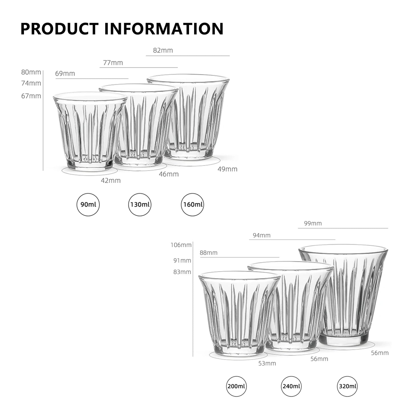 MHW-3BOMBER 160ml 200ml Glass Espresso Cups - Italian Style Clear Non-slip Coffee Cup