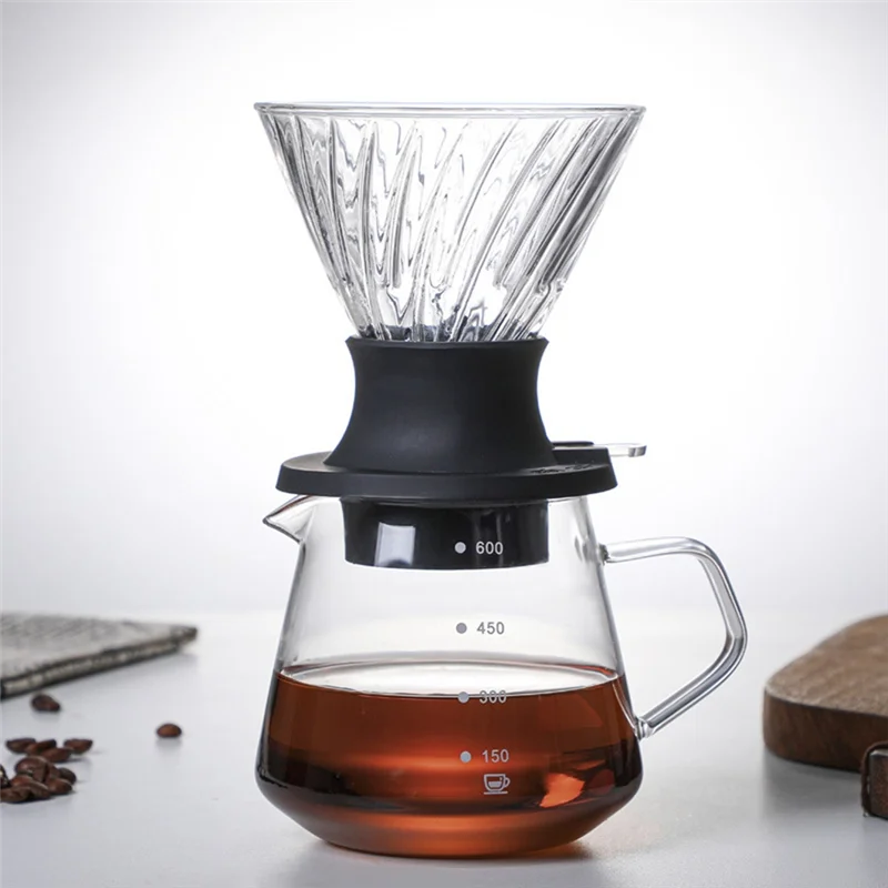 600ML Glass V60 Pour over Coffee Maker V Shape Drip Coffee Dripper and Filters Green