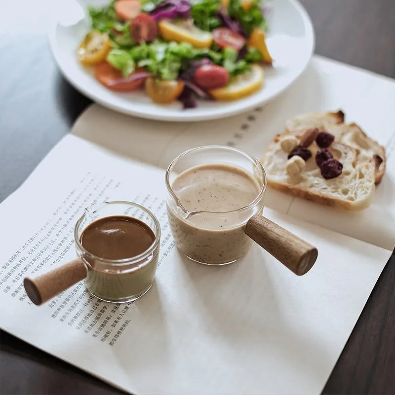 50/75/100ML Espresso Measuring Cup with Wooden Handle Double/Single Spouts Clear