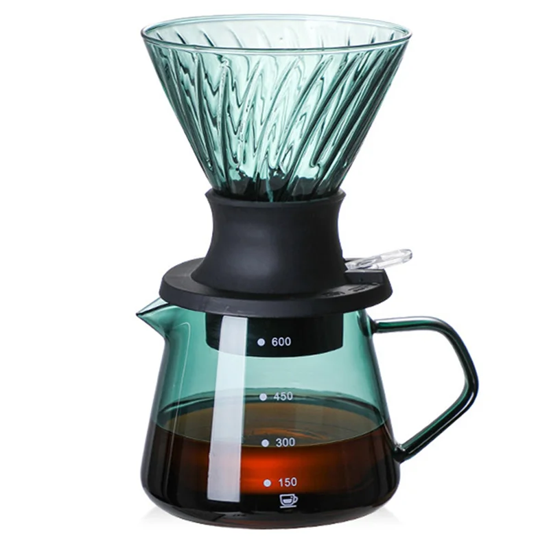 600ML Glass V60 Pour over Coffee Maker V Shape Drip Coffee Dripper and Filters Green
