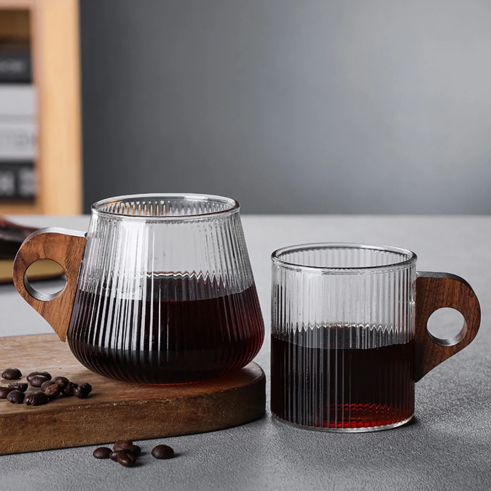 450ml Coffee Cup Wooden Handle Glass