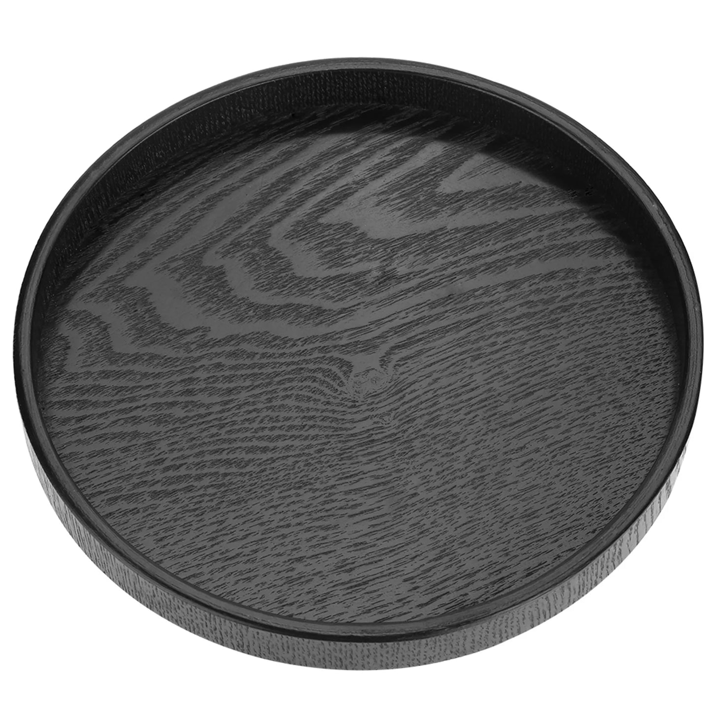 Round Shape Solid Wood Tea Coffee Snack Food Meals Serving Tray Plate Restaurant Trays 21cm Wood Round Black
