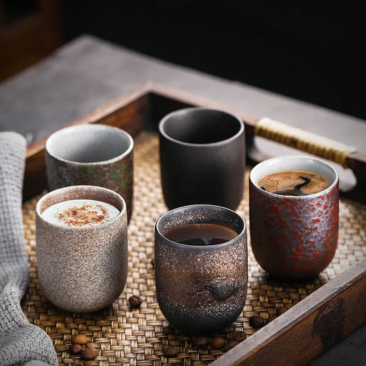 Retro Macchiato Coffee Cups 100ml - Coarse Ceramic textured cups