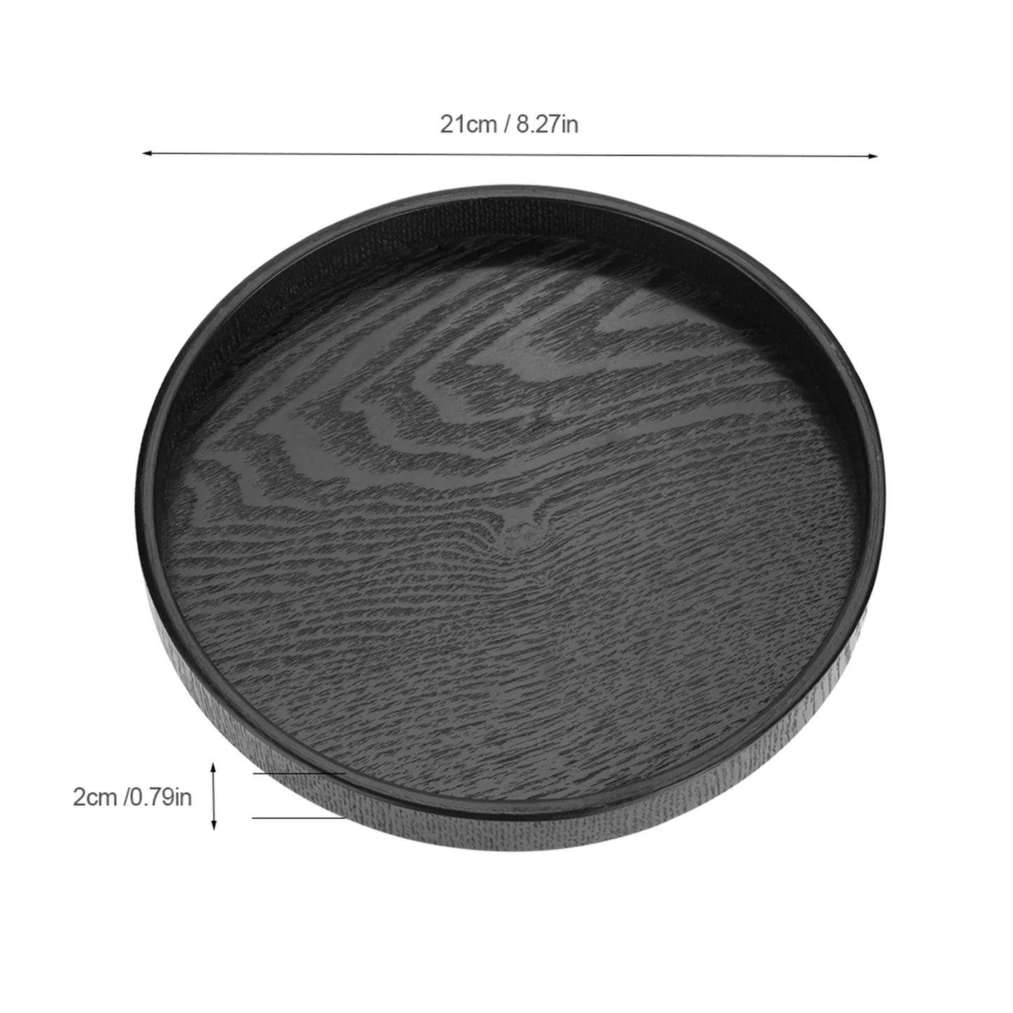 Round Shape Solid Wood Tea Coffee Snack Food Meals Serving Tray Plate Restaurant Trays 21cm Wood Round Black