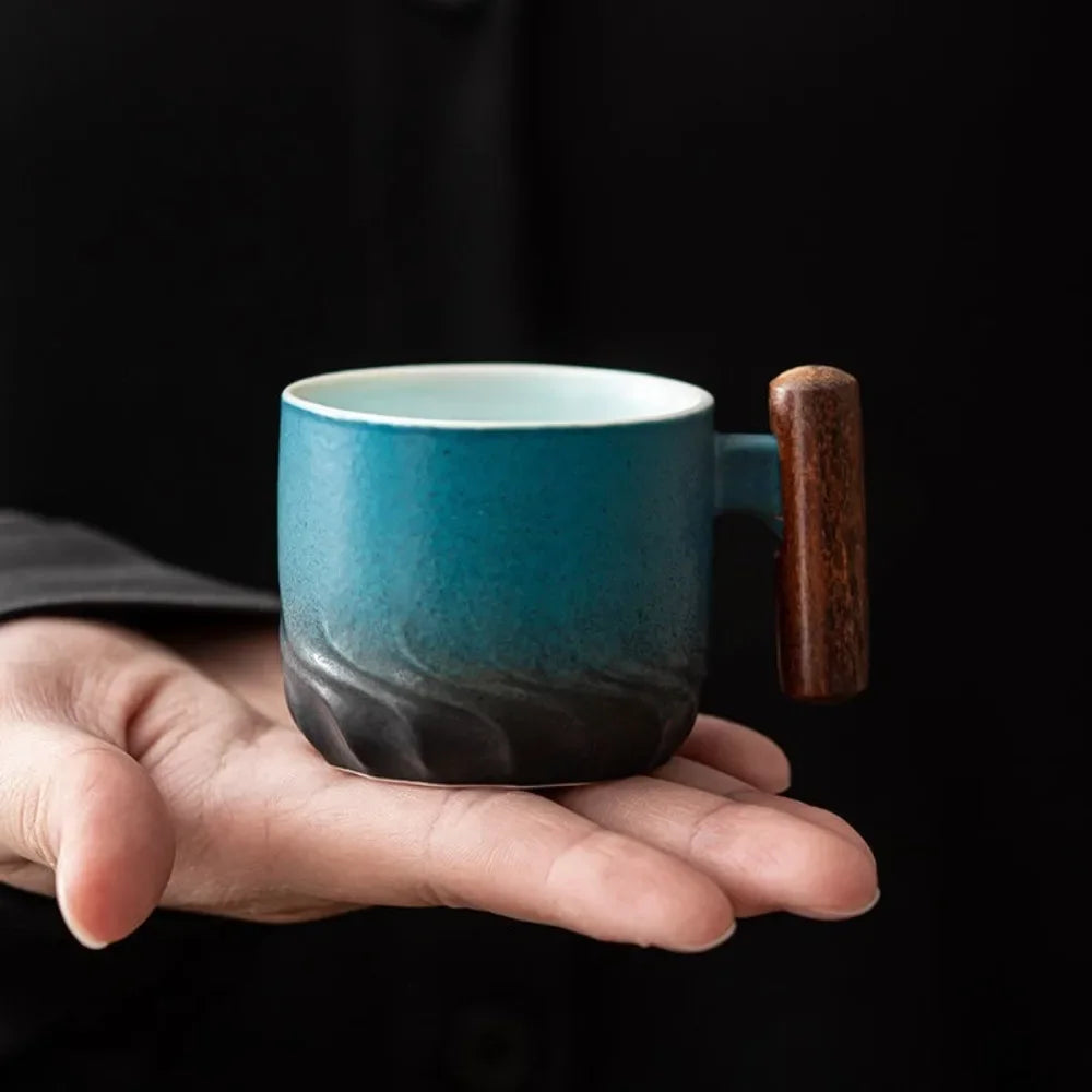 80ml Ceramic Coffee Cup Wooden Handle Handmade