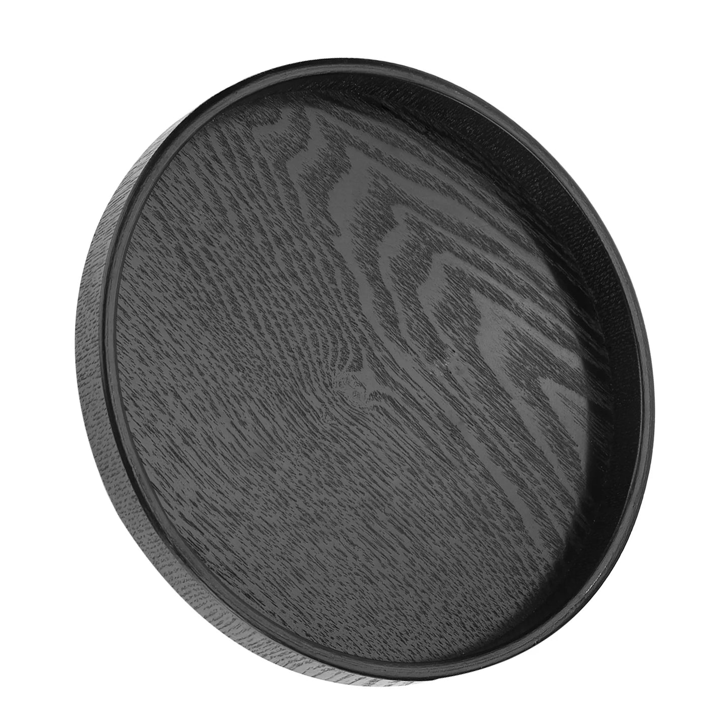 Round Shape Solid Wood Tea Coffee Snack Food Meals Serving Tray Plate Restaurant Trays 21cm Wood Round Black