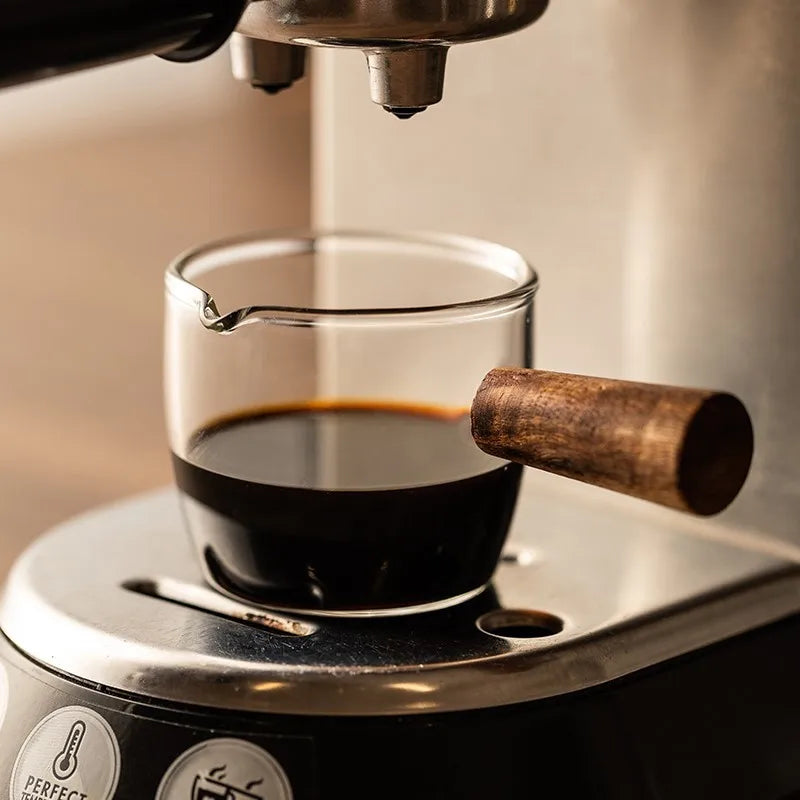 50/75/100ML Espresso Measuring Cup with Wooden Handle Double/Single Spouts Clear