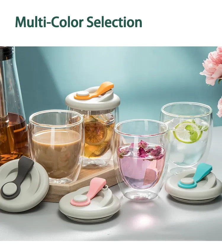Cute Portable Water Cup Double Wall Glass Cup With Leak-Proof Lid - Transparent Insulated Coffee Cups Dink ware