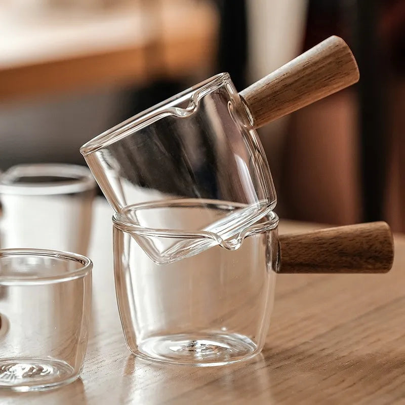 50/75/100ML Espresso Measuring Cup with Wooden Handle Double/Single Spouts Clear