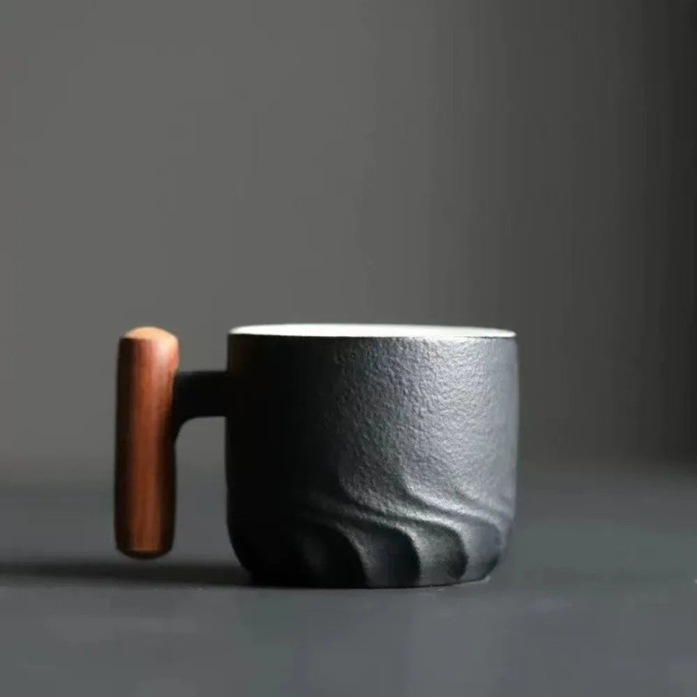 80ml Ceramic Coffee Cup Wooden Handle Handmade